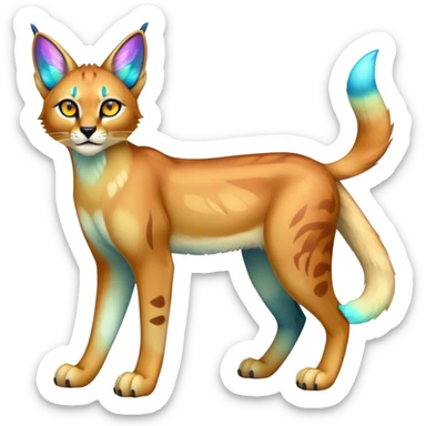An iridescent transparent  colorful lynx-caracal-serval-fakemon-creature-hybrid full body sticker