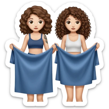 moon laundry — long wavy brown hair tattooed woman and short tight curly brown hair woman — cloth line sticker