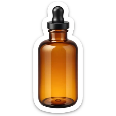 small apothecary style amber glass bottle, cylindrical with narrow neck and black or white screw cap, translucent glass with subtle glow, no label, dropper, or extras, soft lighting, subtle shadows, emoji scale sticker