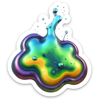 3D render of Oil Slick, toxic waste aesthetic, bubbling liquid, industrial warning texture. sticker