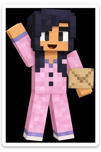 Add a letter in the character's hand, keeping the original Minecraft cartoon style and pose exactly the same. Only add the letter, do not change anything else. sticker