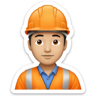 Asian man wearing orange safety helmet, construction worker sticker