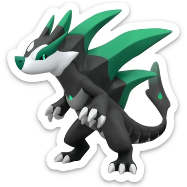 Shiny Black Grey White and Dark-Green Trico-Nargacuga-Silvally-Absol-fusion sticker