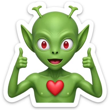 Alien with heart eyes and mouth wide open and two thumbs up sticker