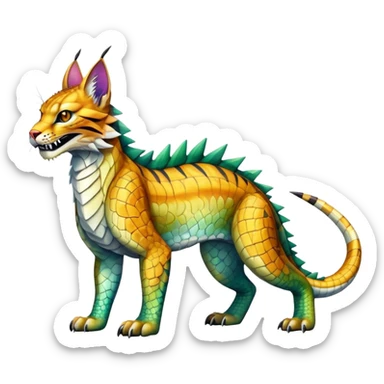 Shiny exotic iridescent Dragon-Tiger-type Lynx-Caracal-Crocodile-Bobcat-Fakémon-creature full body sticker