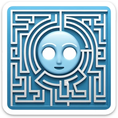 An icon of a face-down card. The card's back features a minimalist labyrinth/maze pattern in light blue on a dark blue background. The maze paths subtly connect to form the shape of a cloud in the center. Simple, geometric, for a small app icon. sticker