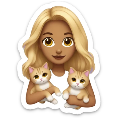 Blonde woman with shoulder length hair, brown eyes and light olive skin tone holding 5 kitten cats sticker