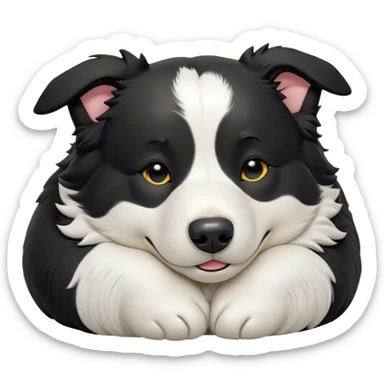 Cinematic Meme-Worthy Chubby Sleeping Border Collie Portrait Emoji, Head resting peacefully with a contented smile, showcasing a delightfully chubby build and a luxuriously soft black and white coat, eyes shut in a serene nap, Simplified yet hilariously adorable features, highly detailed, glowing with a soft, drowsy light, high shine, relaxed and utterly lovable, stylized with an air of playful laziness, bright and heartwarming, soft glowing outline, capturing the essence of a comically sleepy Border Collie, so meme-worthy it feels like it could instantly become the next viral sensation of adorable slumber! sticker