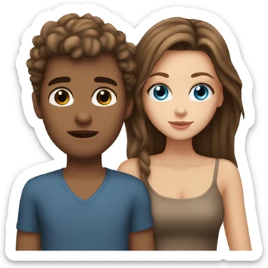 White girl with blue eyes brown hair kissing a guy with brown hair blue eyes and tan skin sticker