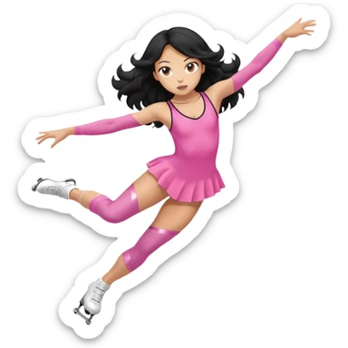 una patinadora con pelo negro largo y ondulado en las puntas con un mallot de color patinando  sticker