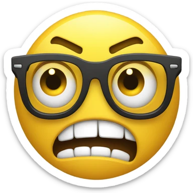 a yellow emoji with very very big glasses the emoji very angry and looks to the right sticker
