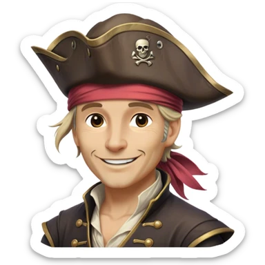 Clash of Clans aesthetic: Beautiful and Majestic Pirate Portrait Emoji, Rendered in serene confidence with a gentle, enigmatic smile and a regal tricorn hat, showcasing a distinguished, weathered build with a timeless bandana and soft, wise eyes in natural skin tone, Simplified yet exquisitely endearing features, highly detailed, glowing with a soft, drowsy maritime light, high shine, calm and heroic, stylized with an air of legendary seafaring elegance, soft glowing outline, capturing the essence of a majestic pirate whose noble spirit inspires epic adventures! sticker