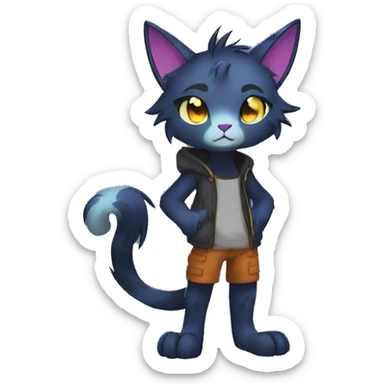Anthro Dark Colorful shiny Edgy Cool Shy Grumpy FurSona Feline Fakemon Full Body sticker
