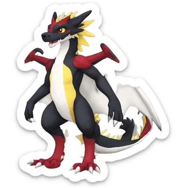 Anthro Cute cool black red white yellow nargacuga-dragon sergal animal hybrid Fakemon full body sticker