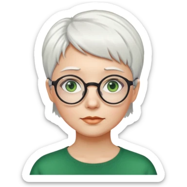 visage femme a lunettes ronde avec cheveux courts blancs aux yeux verts sticker
