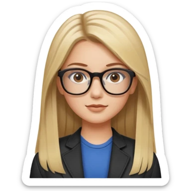 Chica blanca con cabello liso largo balayage (rubio con cafe), ojos cafe obcuro con lentes cuadrados sticker