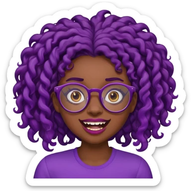 nerd emoji like with glasses and silly exaggerated buck teeth but it’s a black girl with dark purple curly hair sticker