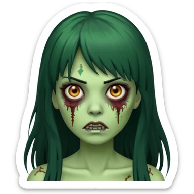 mulher verde zumbi cabelos longos pretos e franja sticker