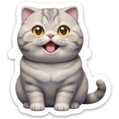 Cinematic Cute Chubby Grey Munchkin Scottish Fold Cat Portrait Emoji, Adorable folded ears and tiny, stubby legs making it irresistibly cute, round and plump body, head tilted playfully and yawning, sleek soft grey fur with subtle blue undertones, big, sparkling yellow eyes, Simplified yet adorable features, highly detailed, glowing with a warm, friendly glow, high shine, curious yet calm, stylized with a touch of whimsy, bright and endearing, soft glowing outline, capturing the essence of a mischievous yet loving and lazy kitty with its signature folded ears and tiny legs, so cute it feels like it could stretch out of the screen and cuddle! sticker