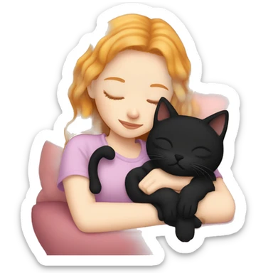 Black kitty sleeping on strawberry blonde white girl's lap sticker