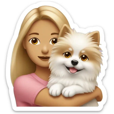 Bronde girl hugging white pomeranian sticker