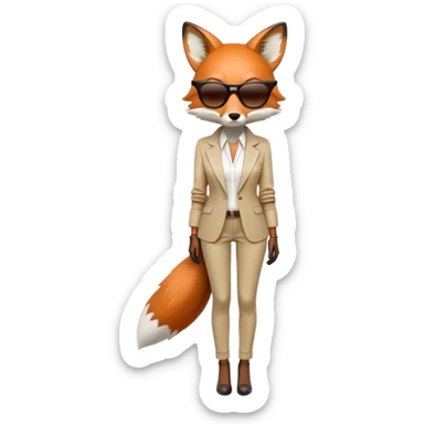 serious anthropomorphised female fox in stylish outfit with sunglasses, back facing the viewer, head down, extremely sad and dejected posture and expression, full-body view sticker