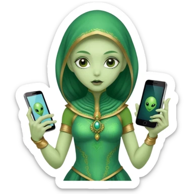 alien with persion crawl custome dress and smartphone sticker