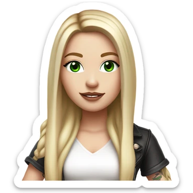Realistic White girl with Long straight blonde hair, green eyes, tattoos, full body wearing white dress and pink knee-high leather boots, doing cute selfie pose sticker