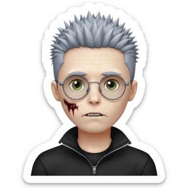 zombie boy with spiky emo hair and black quarter zip shirt and round  and glasses  sticker