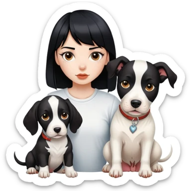 girl with long black  straight bangs hair with tattoo and a Springer dog  and  bull a   white terrifying dog sticker