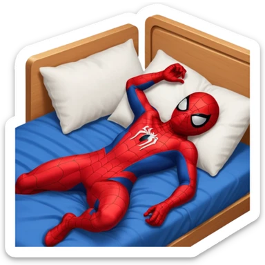 emoji de spiderman acostado en la cama dormido sticker