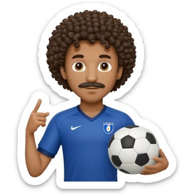 curly hair black man soccer player dark blue jersey with mustache holding soccer ball sticker