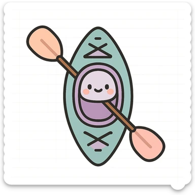 cute rowing kayak with paddle, top view, detailed shading, thin clean outlines, soft rounded features, pastel palette #98B5BC #B5B3C1 #C9A3C9 #E4C0CA #F7DCD1 #F7C0AA, Japanese pop art, sticker look, highly detailed, vector clarity, soft lighting, subtle shadows, transparent background sticker