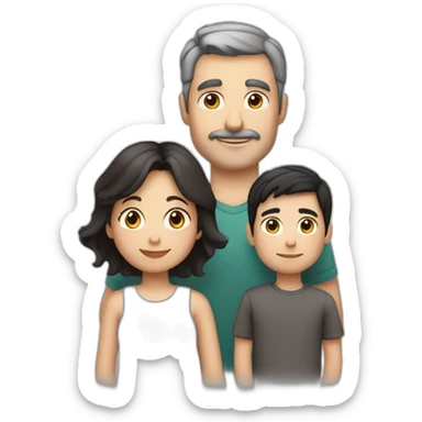 white family of mom with dark hair, dad with dark hair, 1 boy child with dark hair 3 years old and cat Scottish straight dark silver hair sticker
