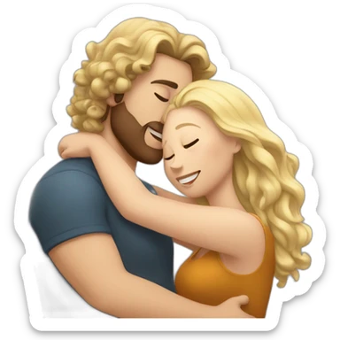 White Man with long dark curly hair hugging a blonde curvy woman sticker