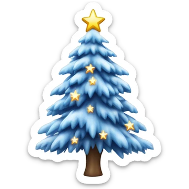 Árbol de navidad con nieve, luces celestes y estrella plateada sticker