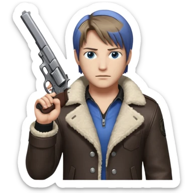 Leon Kennedy from resident evil 4 remake in sheepskin coat and black t-shirt blue eyes sticker
