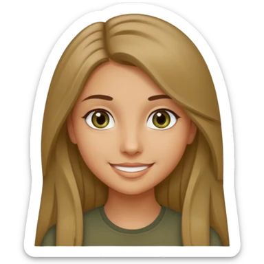 create a girl with dark blond long hair, olive colour eyes, beautiful smile and white skin sticker