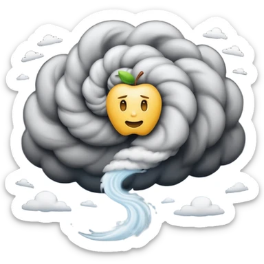 tornado, slightly angled top down side view, apple style emoji, swirling clouds, dynamic spiral sticker