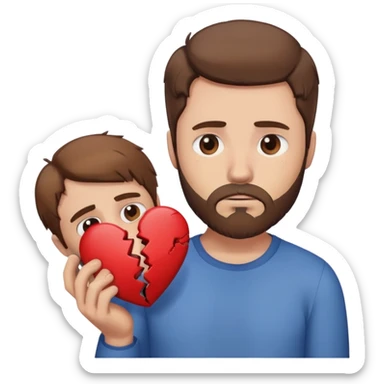 White man with brown hair and beard holding a broken heart with anxiety  sticker