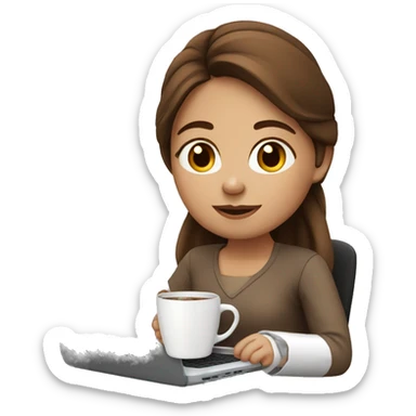 cute girl with brown hair working on laptop and drinking coffee sticker