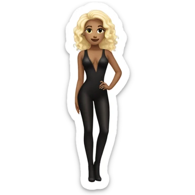 Blonde singer with black bodysuit and snake hair sticker