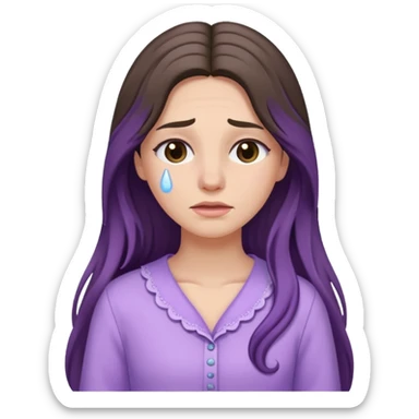 brunette with long hair cries in lavender clothes sticker