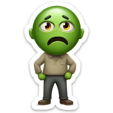Create an emoji character with a greenish face, holding one hand over its mouth as if it's about to throw up. The emoji has wide, bulging eyes and a distressed, nauseated expression, while the other hand is on its stomach to show discomfort sticker