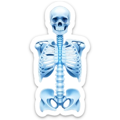 3D render of Spine X-Ray, X-Ray imaging aesthetic, translucent materials showing internal structure, vertebrae column in classic deep blue x-ray style, medical scan style, emoji style, isolated on white background --v 6.0. sticker