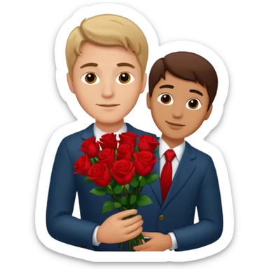 Un homme blanc brun pas en costard qui tien un bouquet de roses dans la main sticker