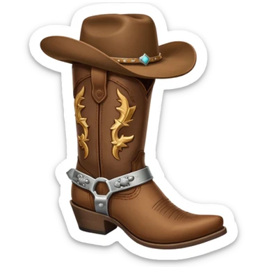cowboy boot with spurs and a cowboy hat on top sticker