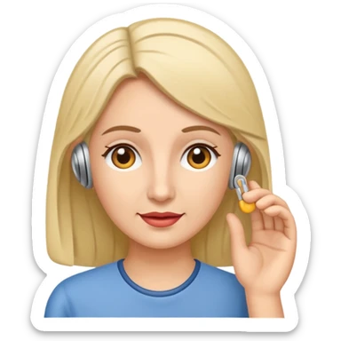 woman with hearing aid sticker