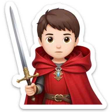 một cậu bé cầm kiếm khoác áo choàng màu đỏ sticker