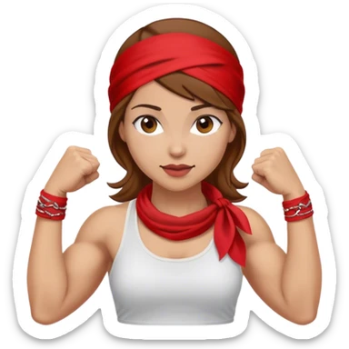 Light skin and brown hair with red bandana Rosie the Riveter shows biceps sticker